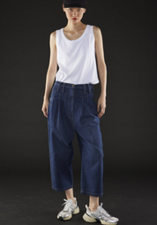 Drop Seat Cropped Tapered Leg Denim Pants