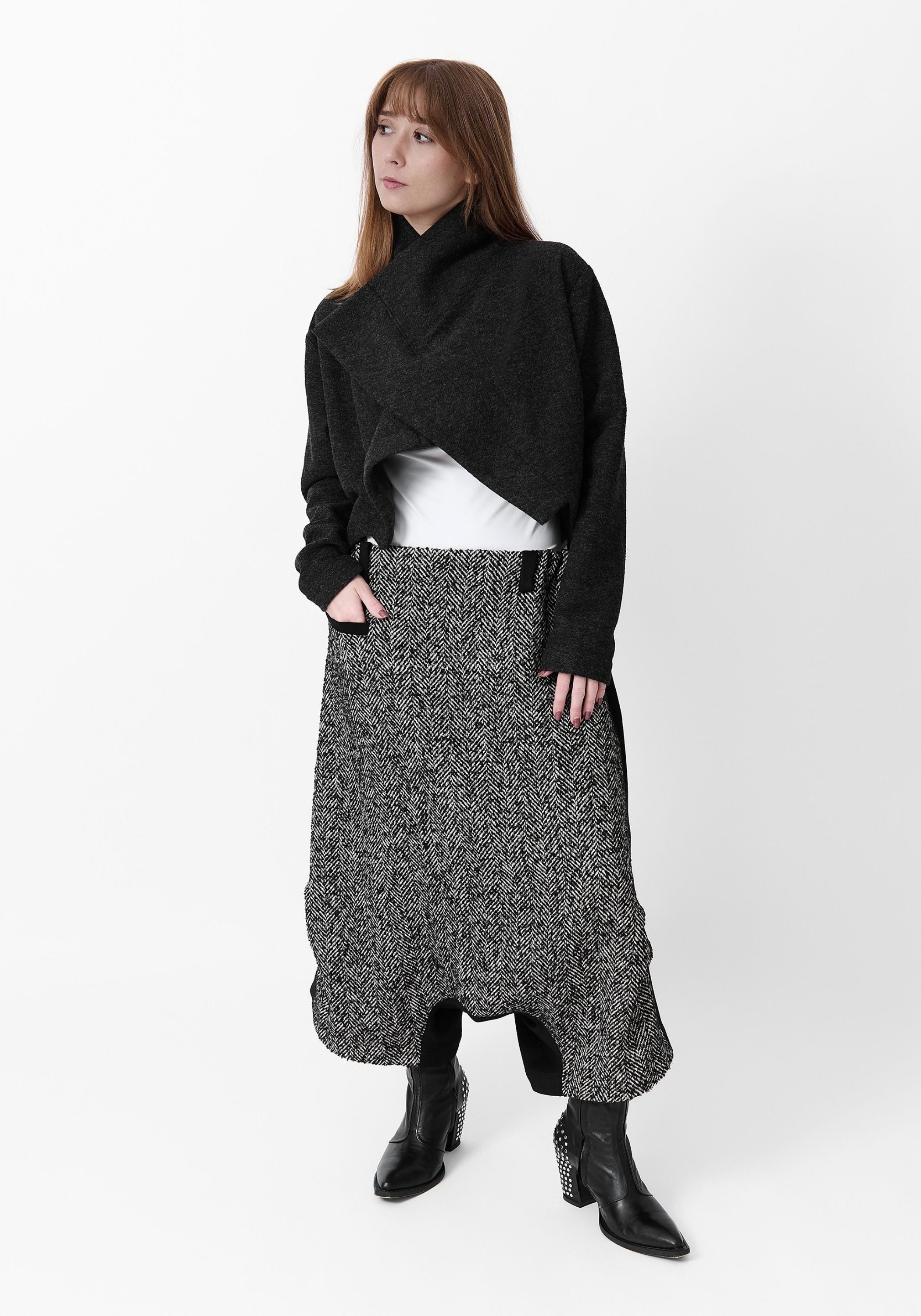 Asymmetric Cropped Wool Blend Jacket - December Thieves