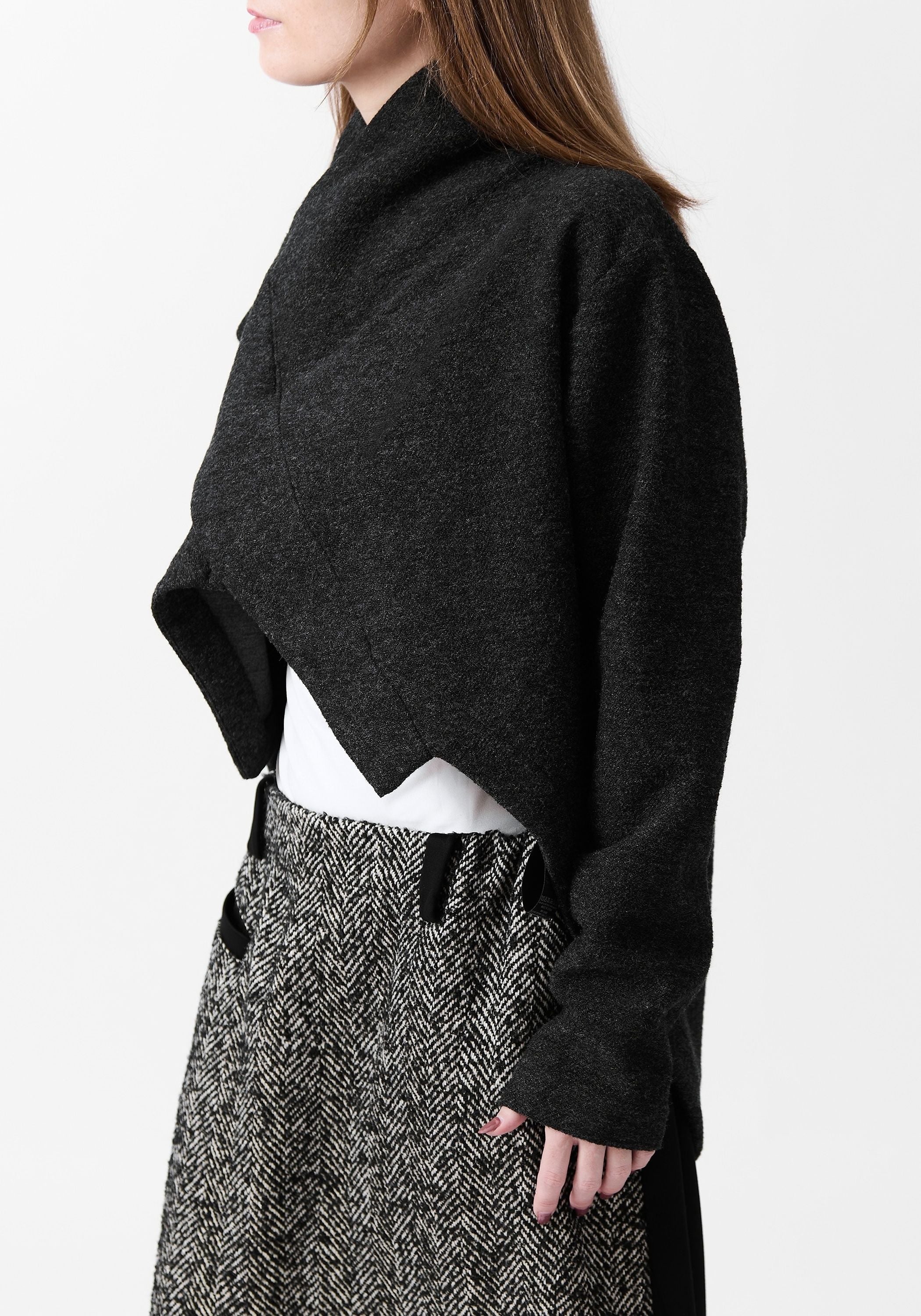 Asymmetric Cropped Wool Blend Jacket - December Thieves