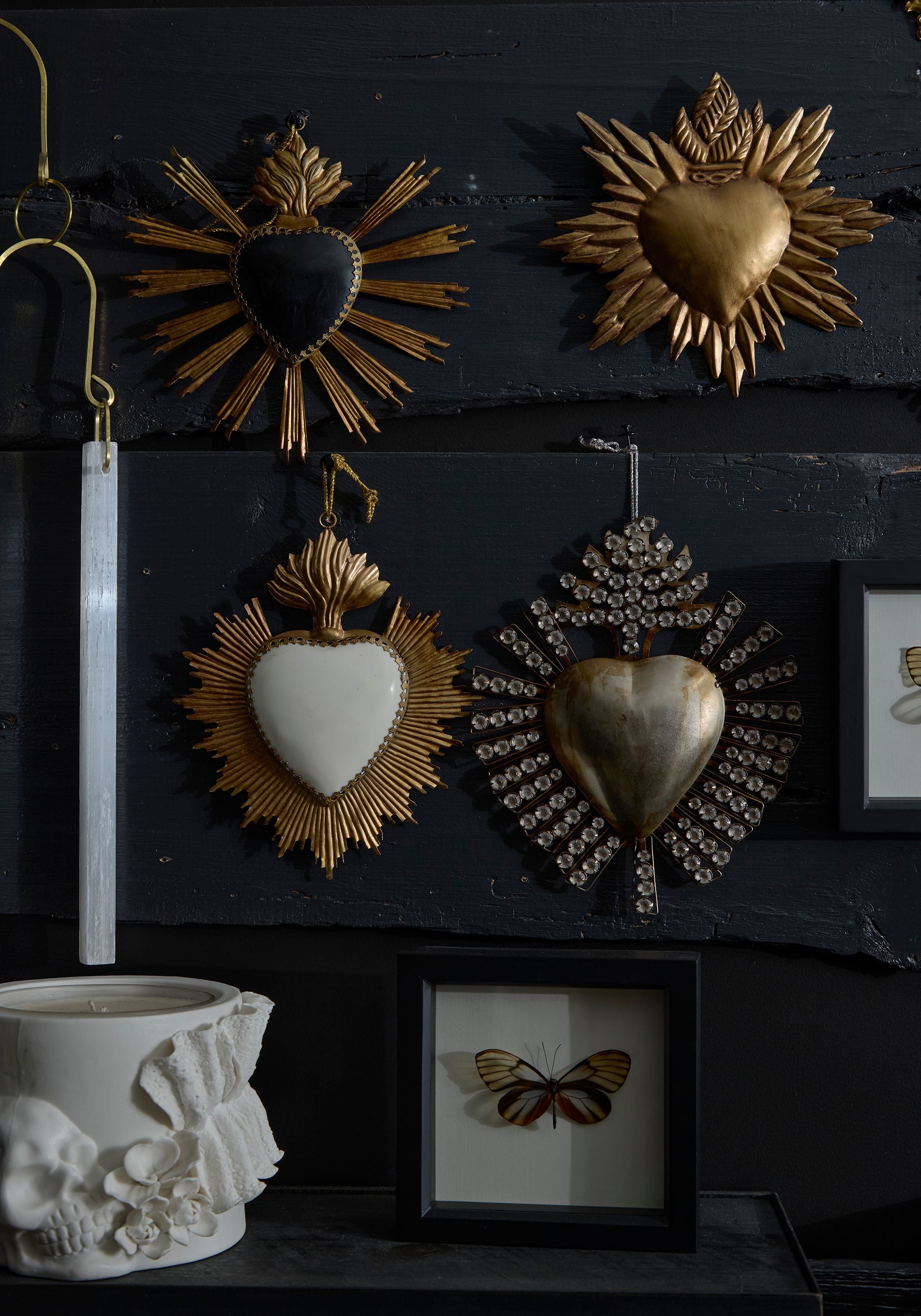 Bold White Resin Flaming Heart Milagro