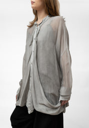 Semi-Sheer High Neck Drape Detail Blouse - December Thieves