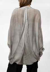 Semi-Sheer High Neck Drape Detail Blouse - December Thieves