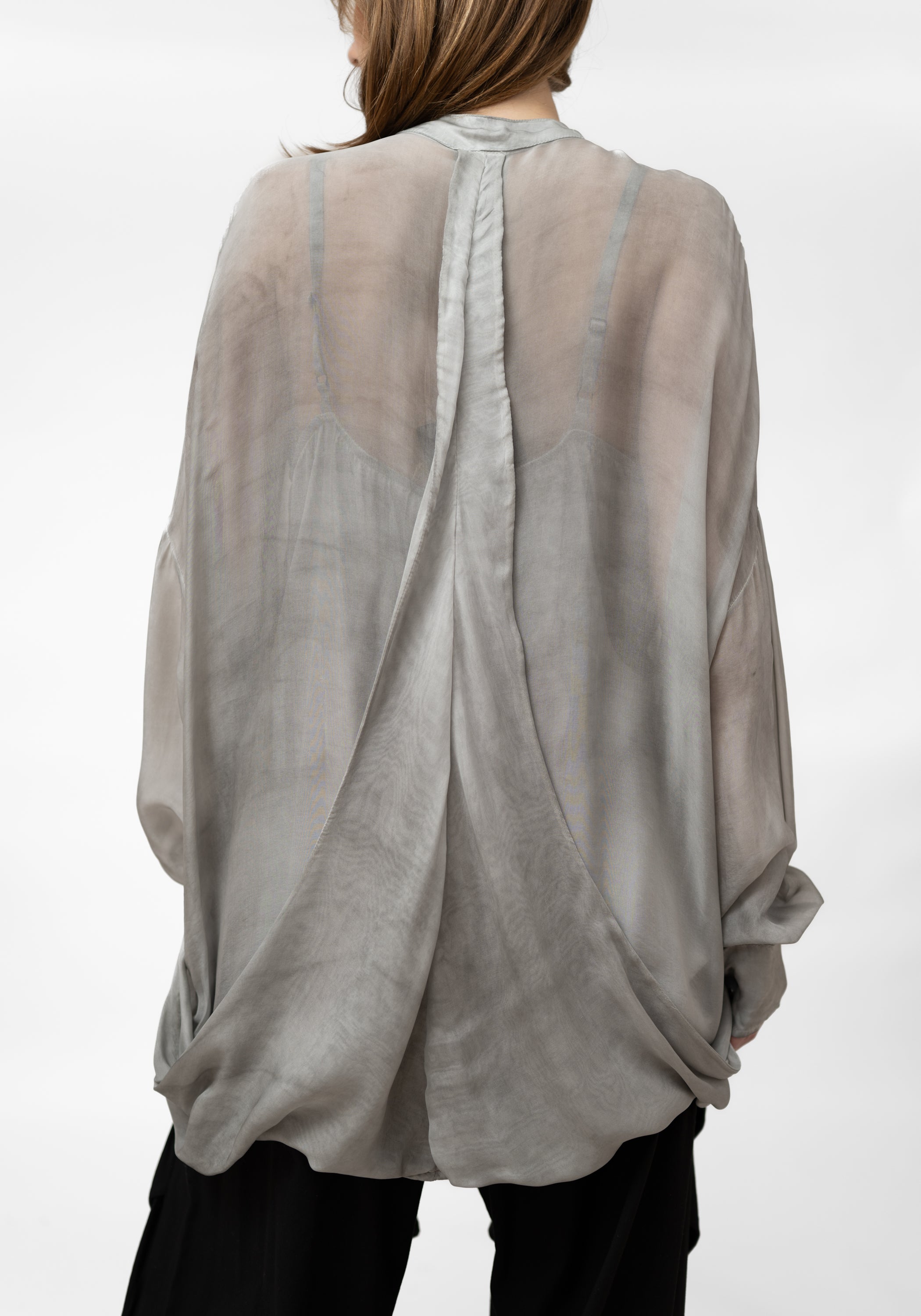 Semi-Sheer High Neck Drape Detail Blouse - December Thieves