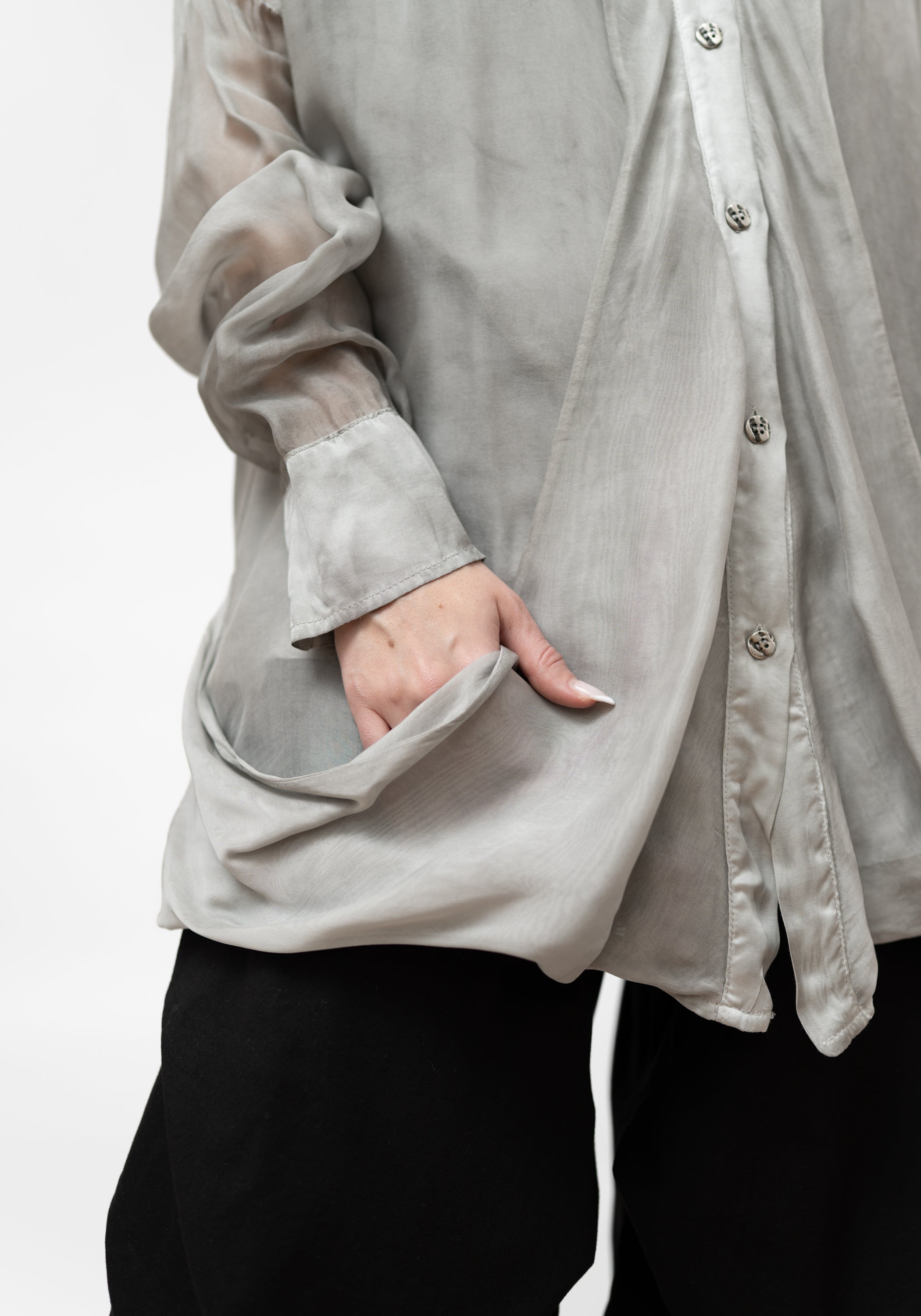 Semi-Sheer High Neck Drape Detail Blouse - December Thieves