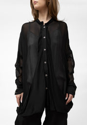 Semi-Sheer High Neck Drape Detail Blouse - December Thieves
