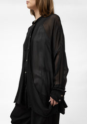 Semi-Sheer High Neck Drape Detail Blouse - December Thieves