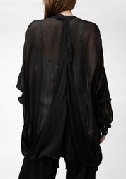 Semi-Sheer High Neck Drape Detail Blouse - December Thieves