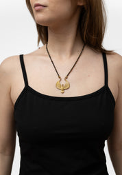 Dark Golden Obsidian and Brass Bird Necklace