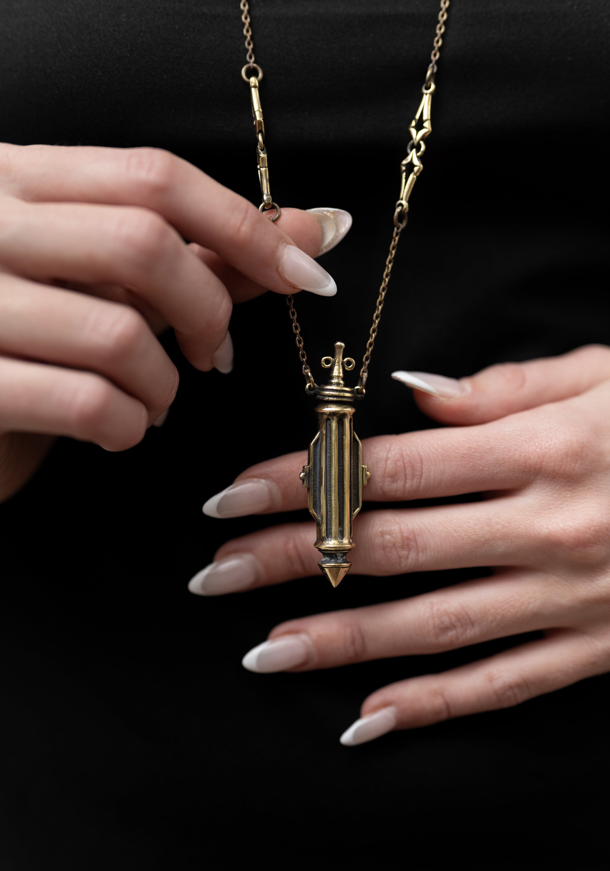 Brass Nouveau Perfume Bottle Necklace