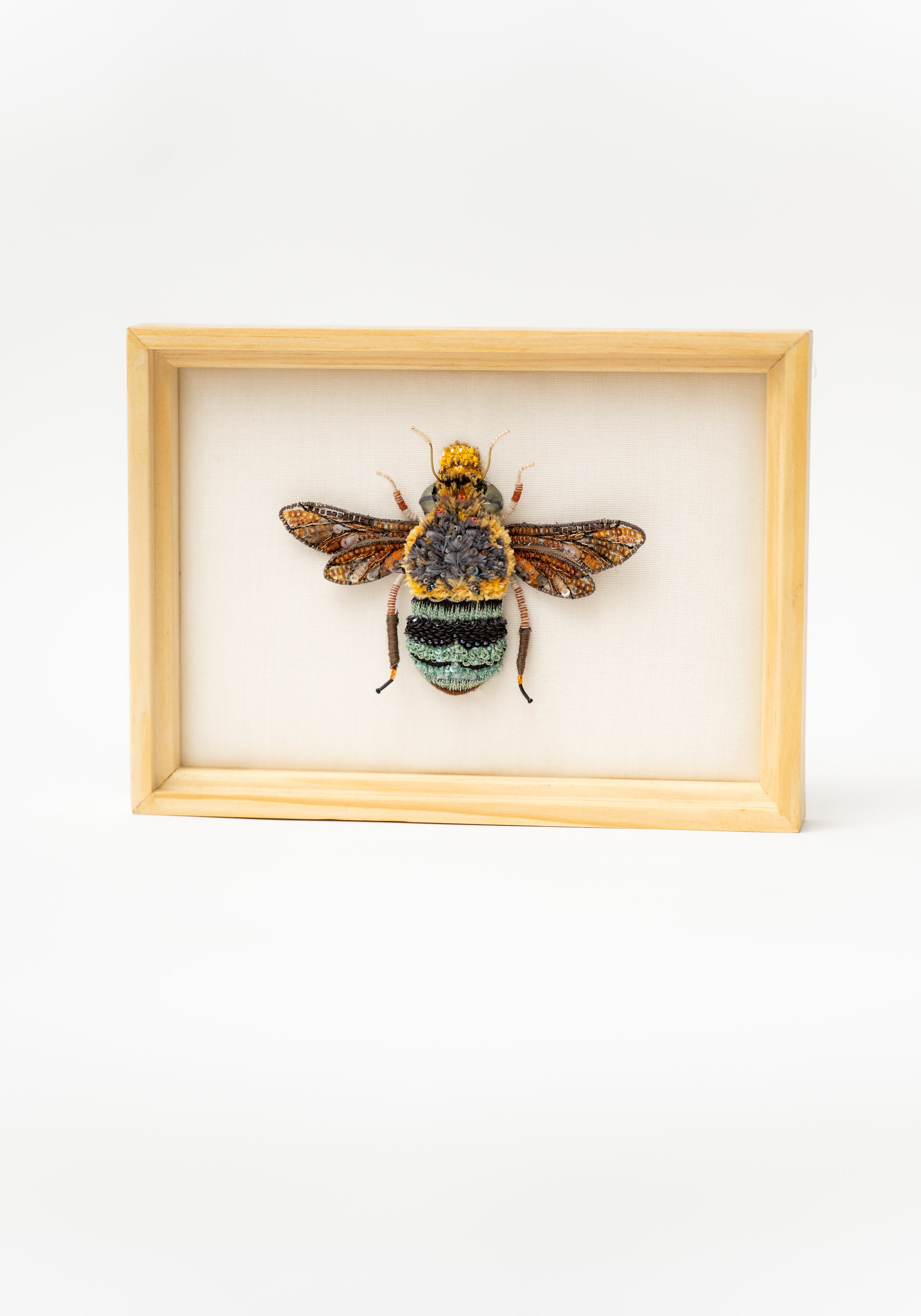 Blue Banded Bee Framed Beaded Art - December Thieves