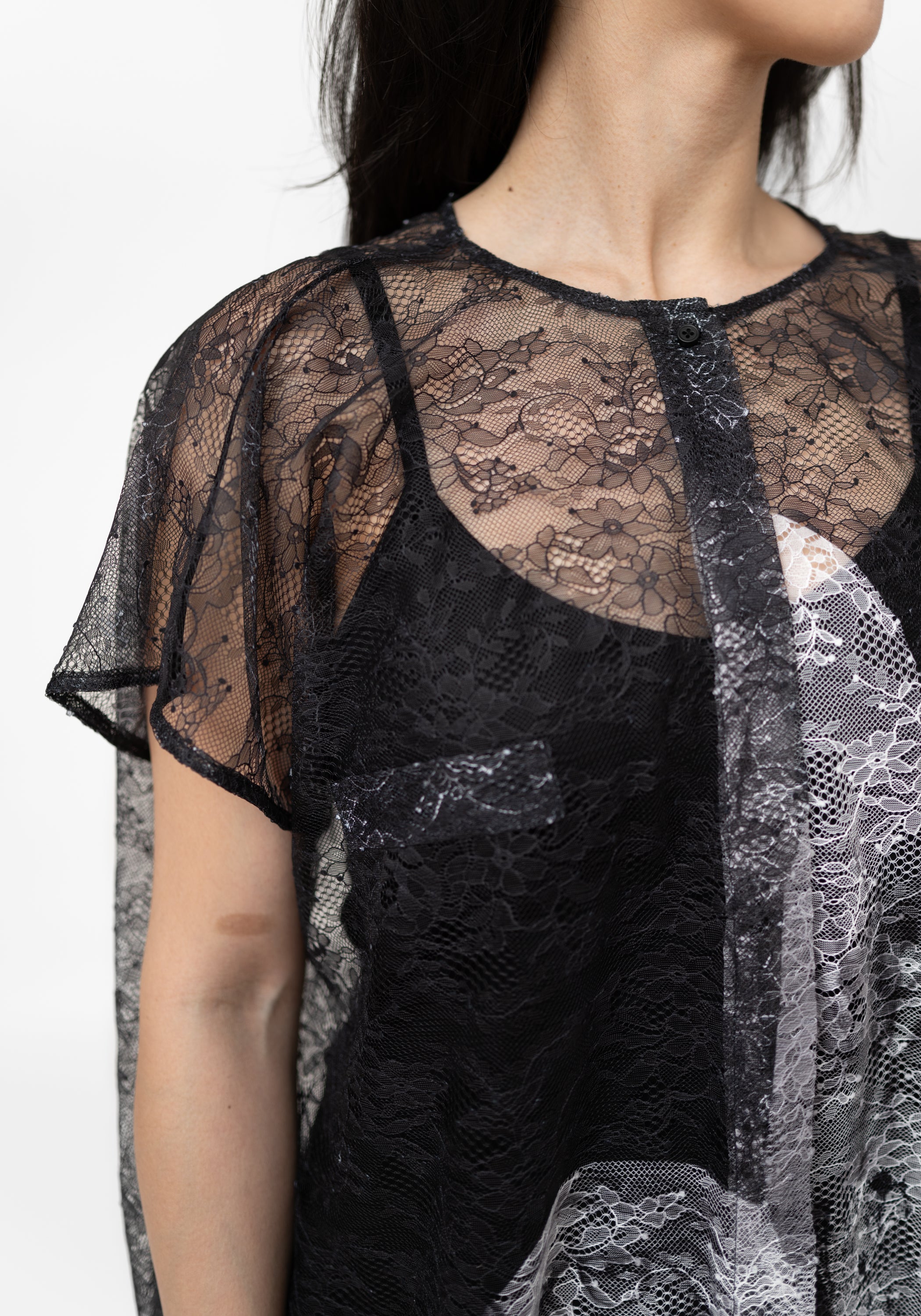 Sheer Button Front Printed Lace Dress - December Thieves