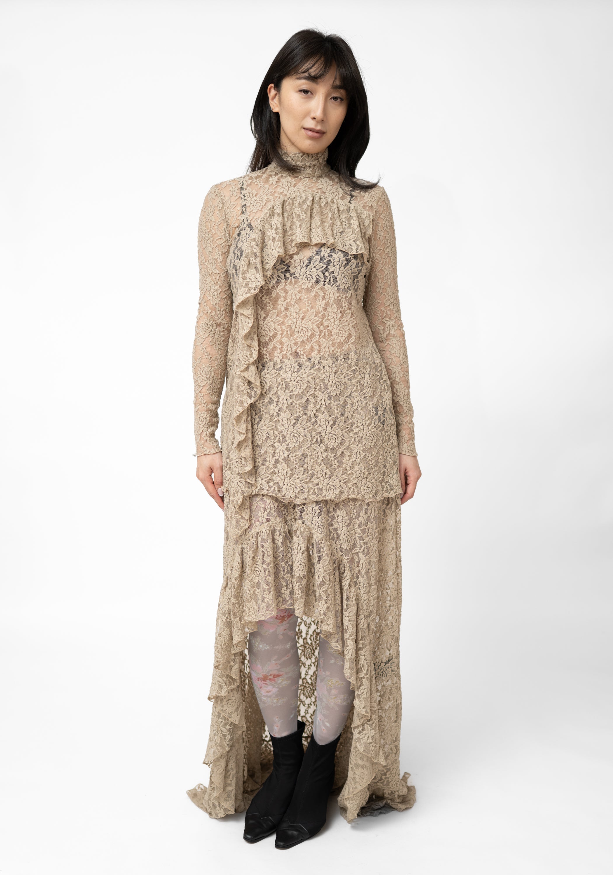 Asymmetric Ruffle Detail Lace Maxi Skirt - December Thieves