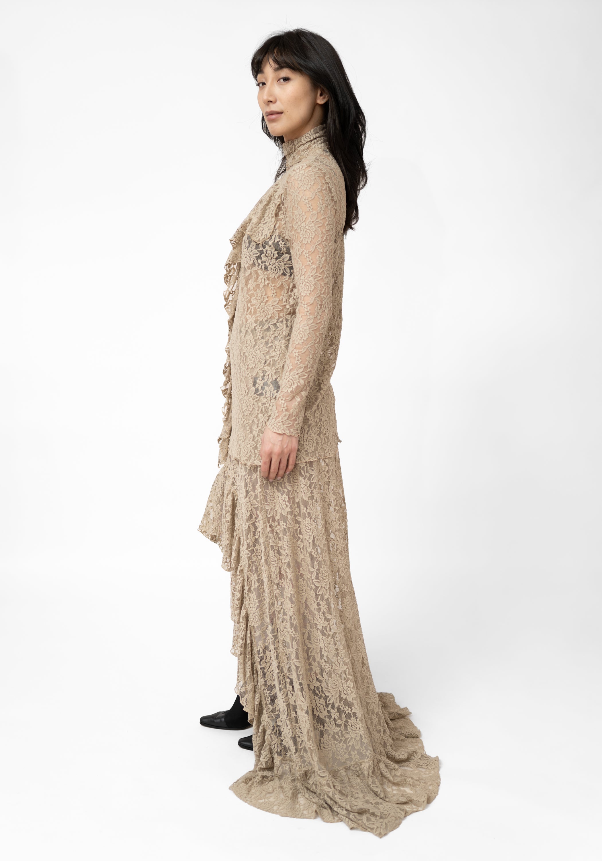 Asymmetric Ruffle Detail Lace Maxi Skirt - December Thieves