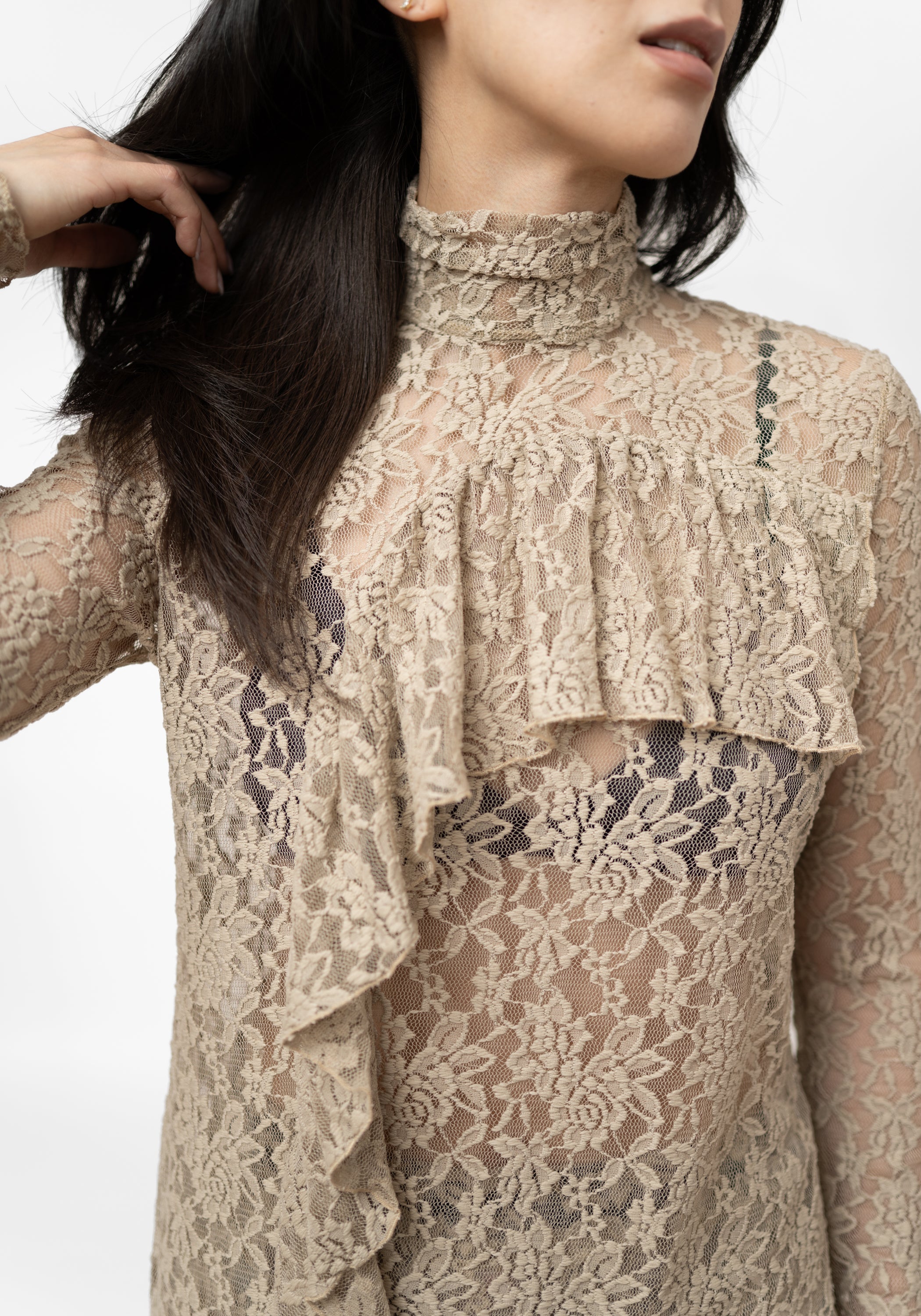 Ruffle Detail Lace Turtleneck - December Thieves