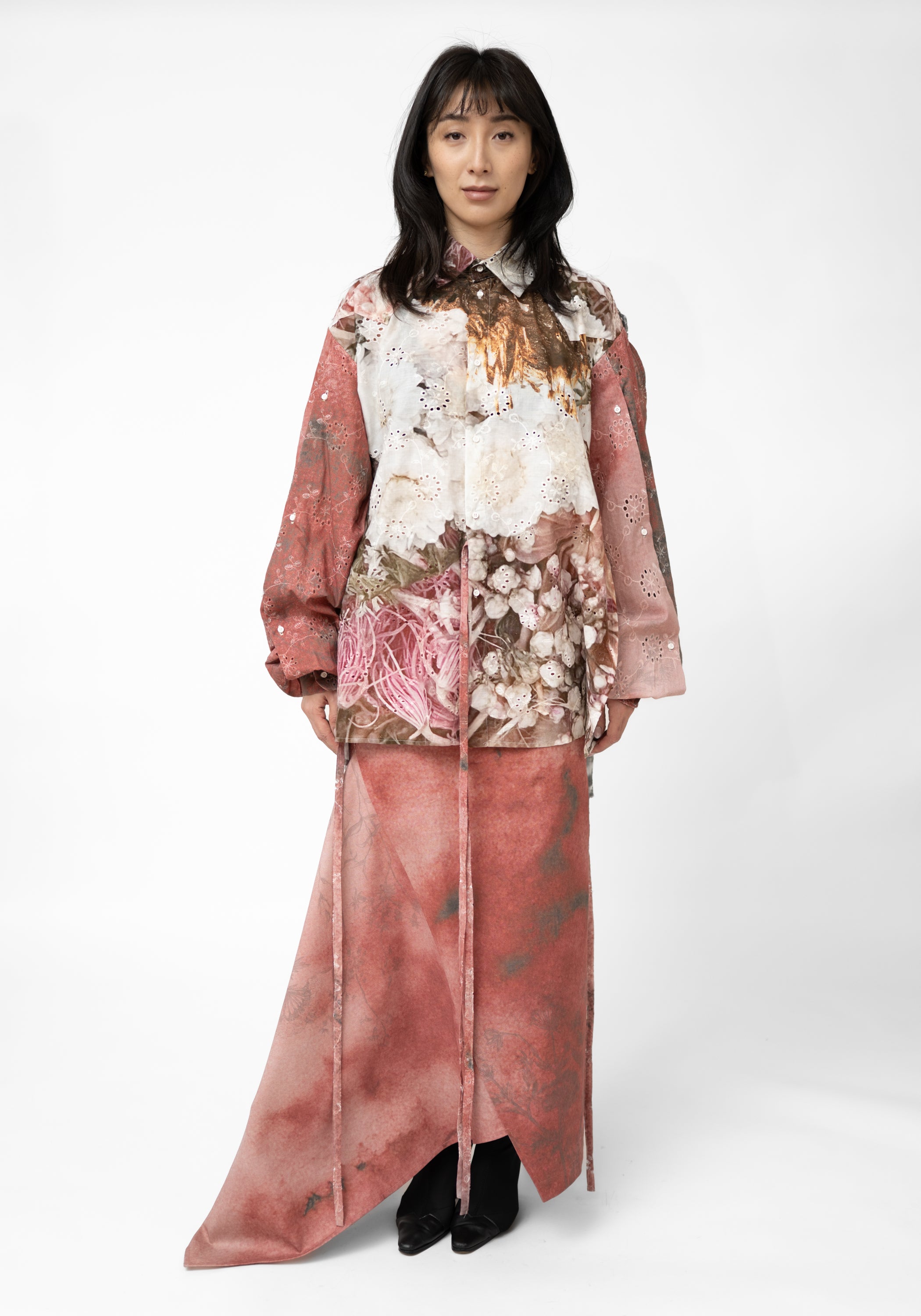 Asymmetric Paneled Stretch Denim Printed Skirt - December Thieves