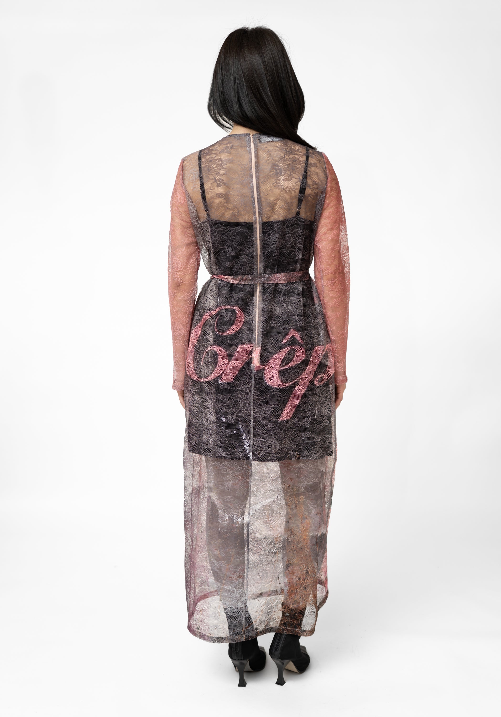 Semi-Sheer Tie Waist Printed Lace Maxi Dress - December Thieves