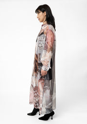 Oversized Semi-Sheer Printed Mesh Shirt Dress - December Thieves