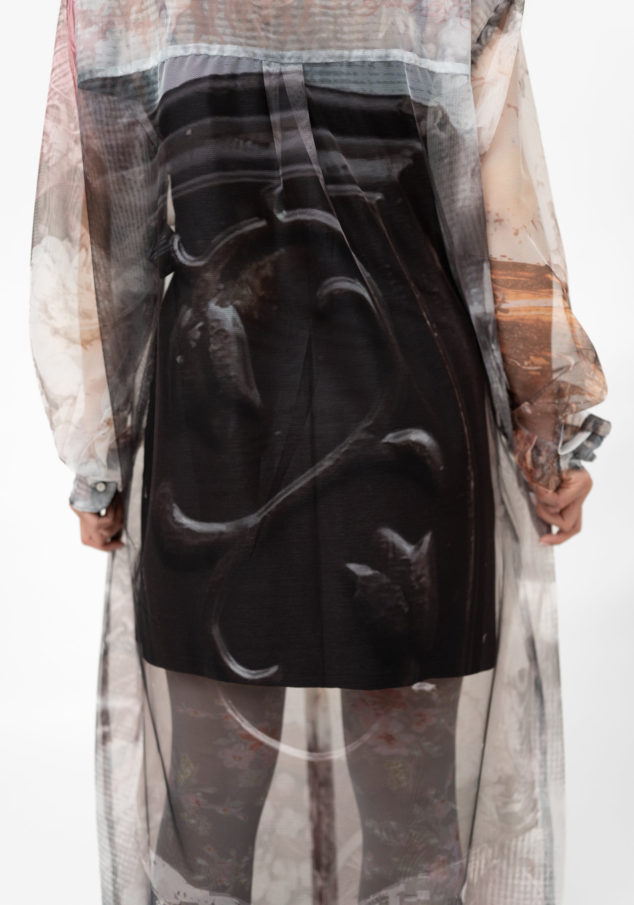 Oversized Semi-Sheer Printed Mesh Shirt Dress - December Thieves