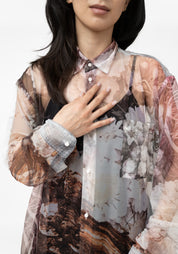 Oversized Semi-Sheer Printed Mesh Shirt Dress - December Thieves