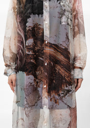 Oversized Semi-Sheer Printed Mesh Shirt Dress - December Thieves