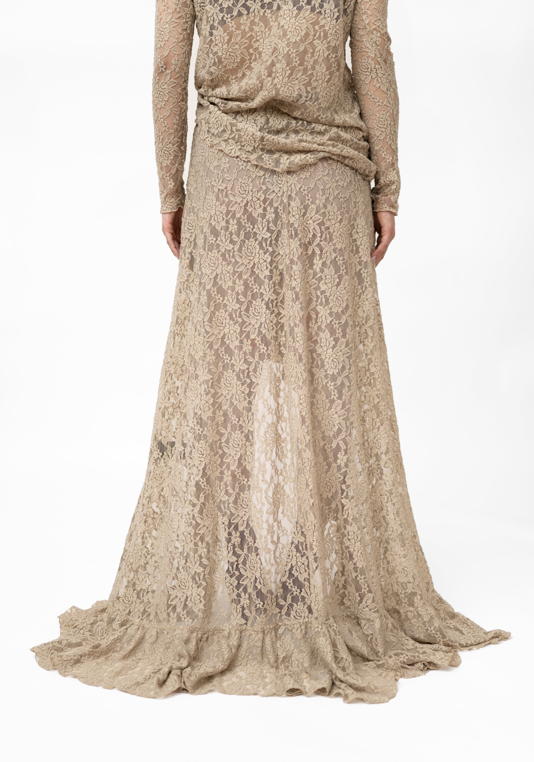 Asymmetric Ruffle Detail Lace Maxi Skirt - December Thieves