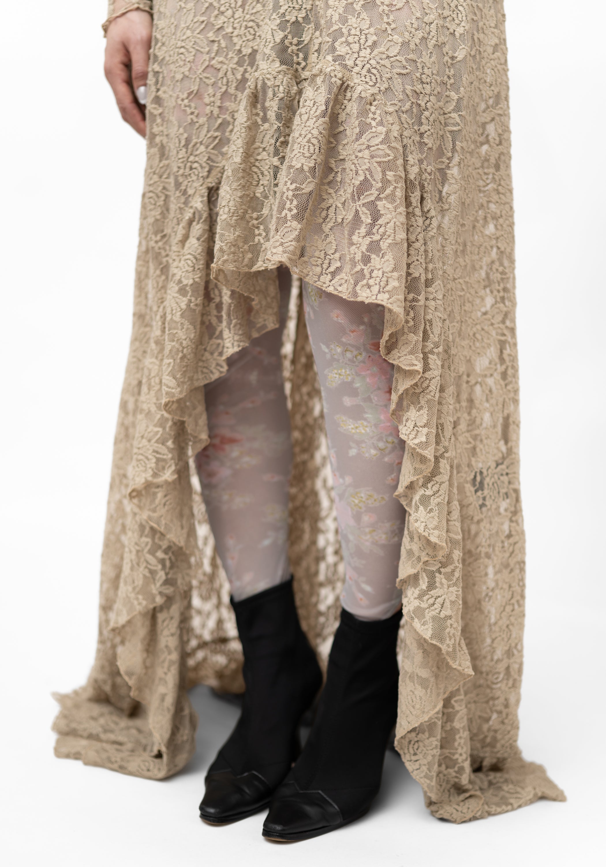 Grey Floral Printed Tights - December Thieves