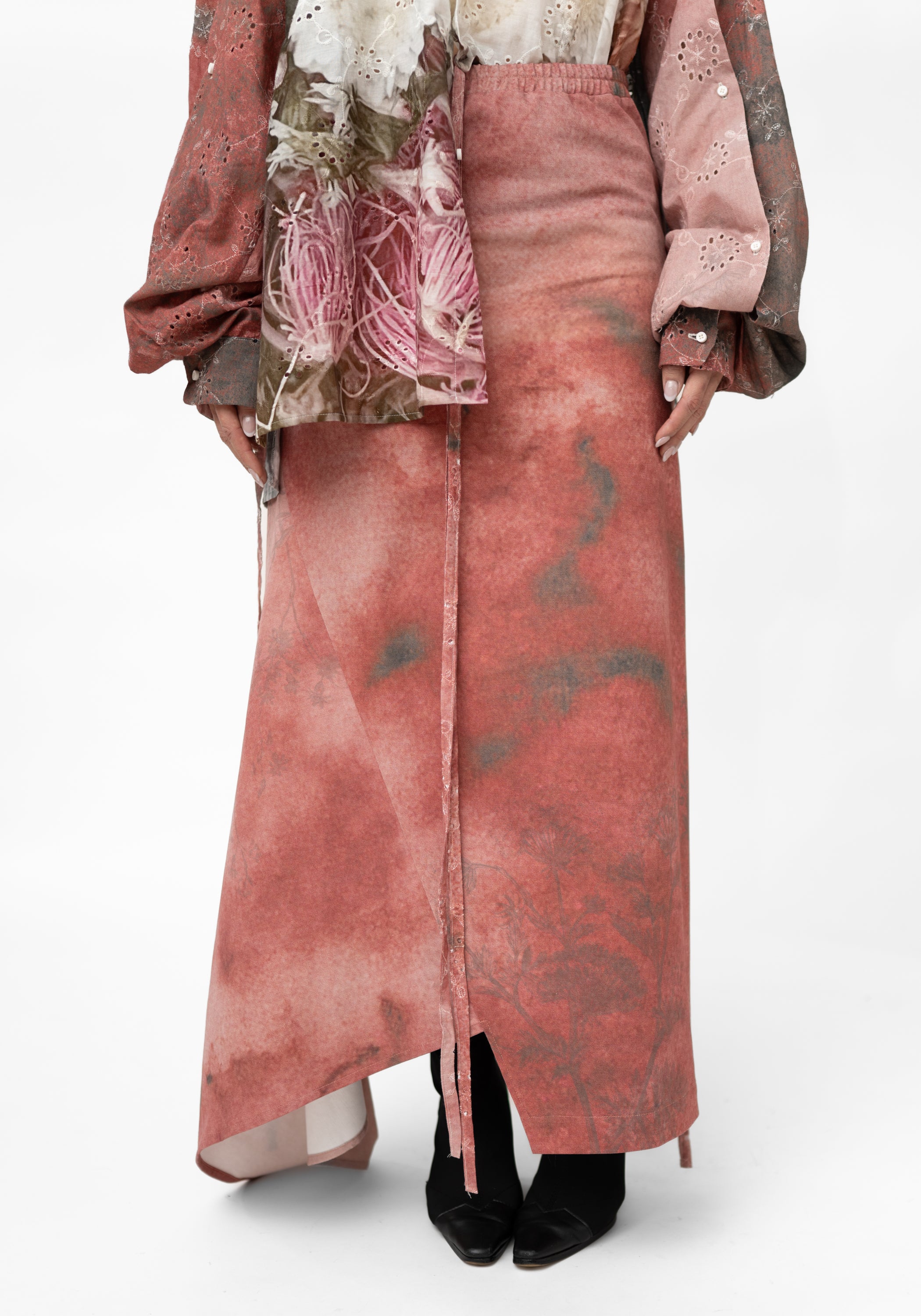 Asymmetric Paneled Stretch Denim Printed Skirt - December Thieves