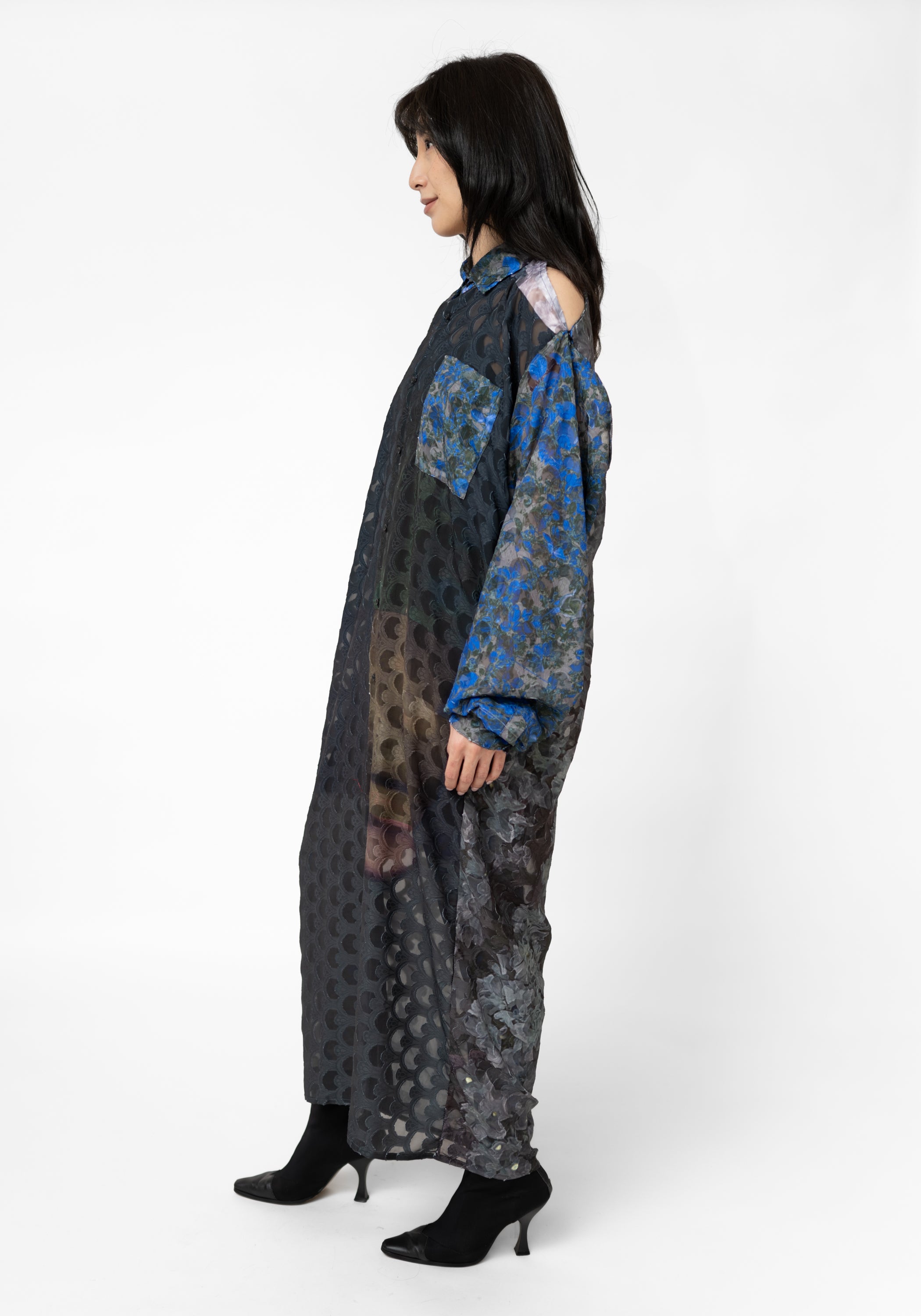 Transformable Semi-Sheer Open Shoulder Printed Maxi Shirtdress - December Thieves