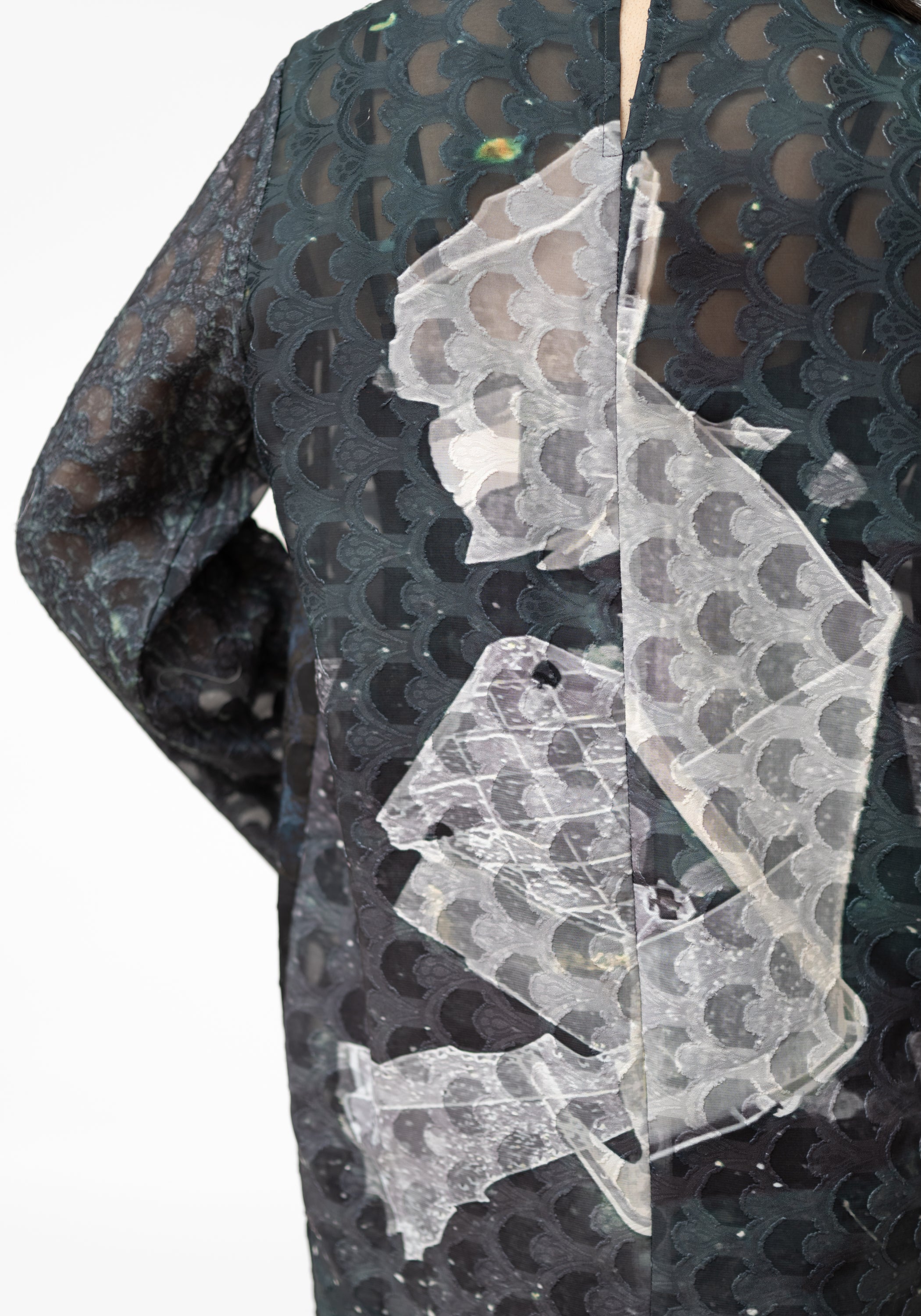 Semi-Sheer Bell Sleeve Printed Midi Dress - December Thieves
