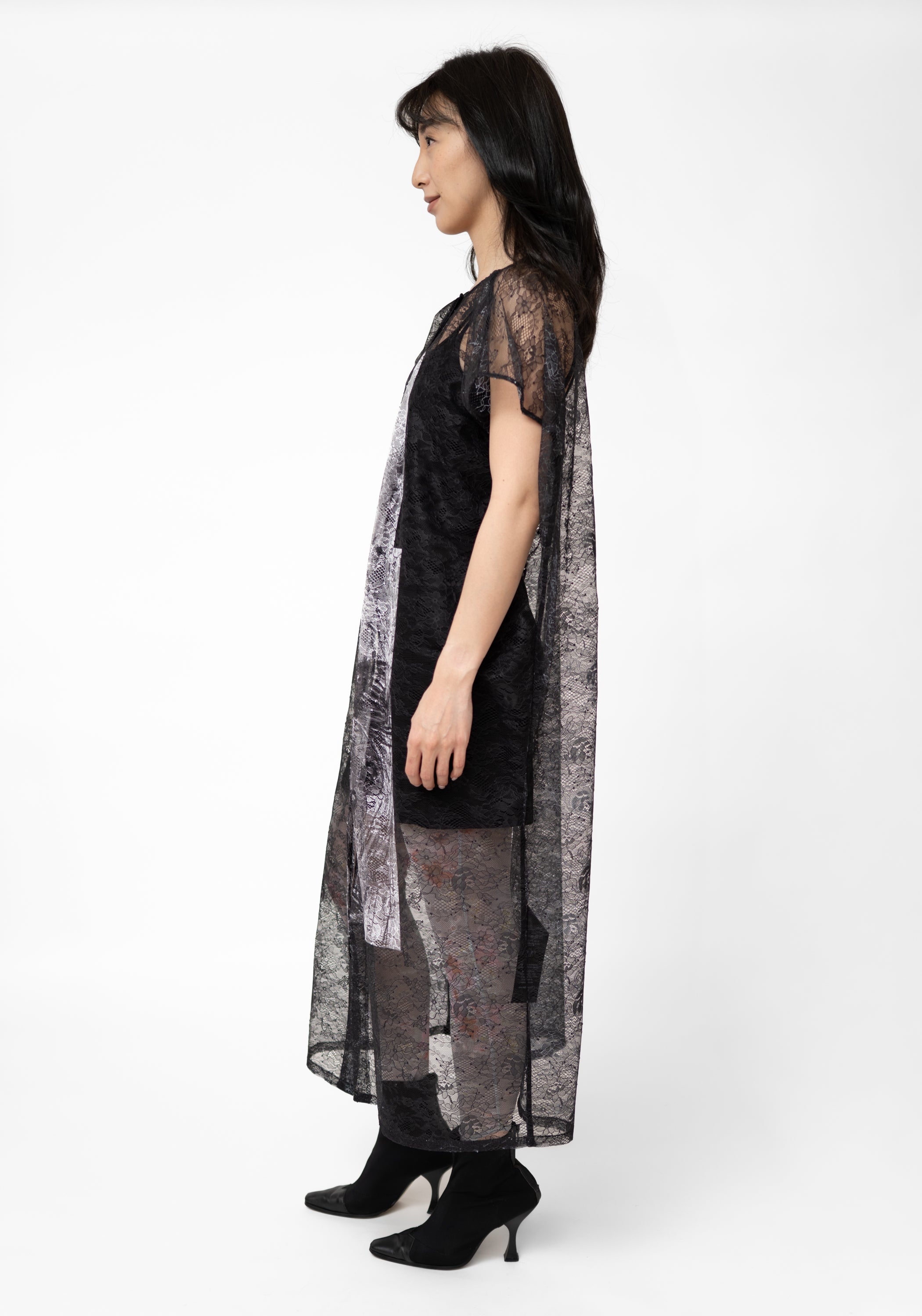 Sheer Button Front Printed Lace Dress - December Thieves