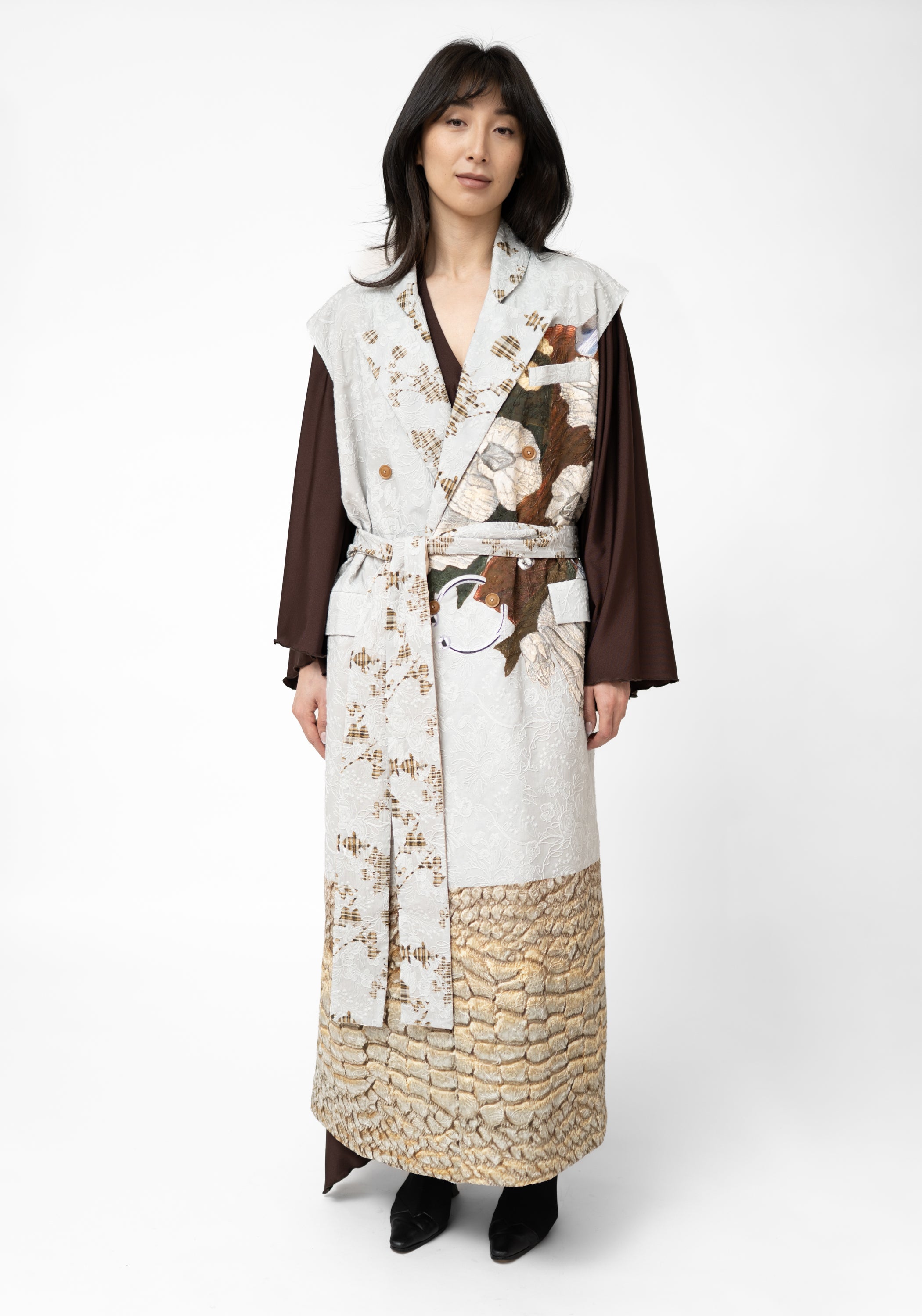 Open Back Tie Waist Printed Maxi Vest - December Thieves