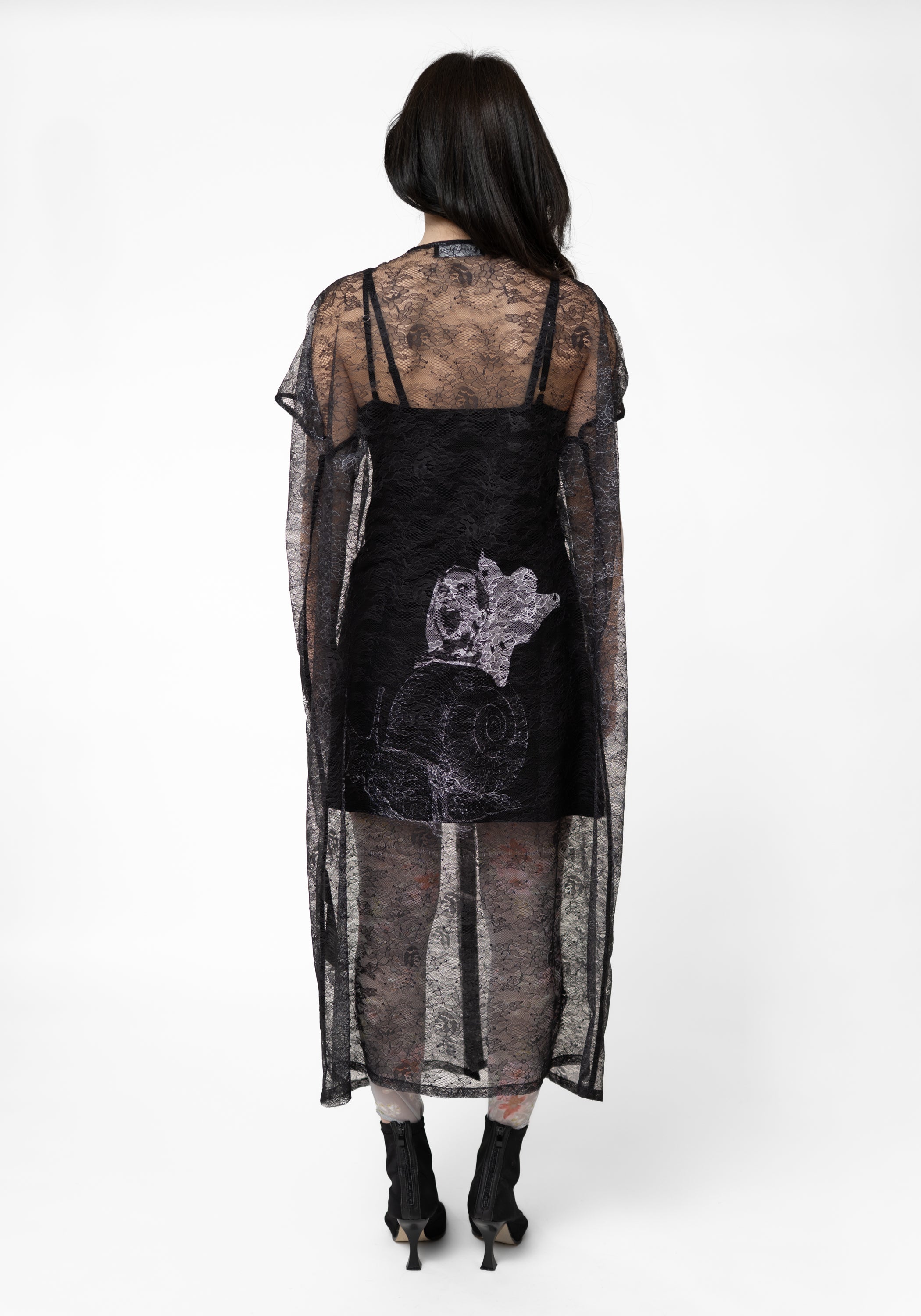 Sheer Button Front Printed Lace Dress - December Thieves