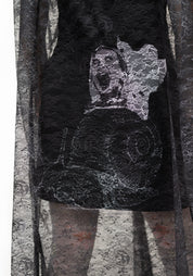 Sheer Button Front Printed Lace Dress - December Thieves