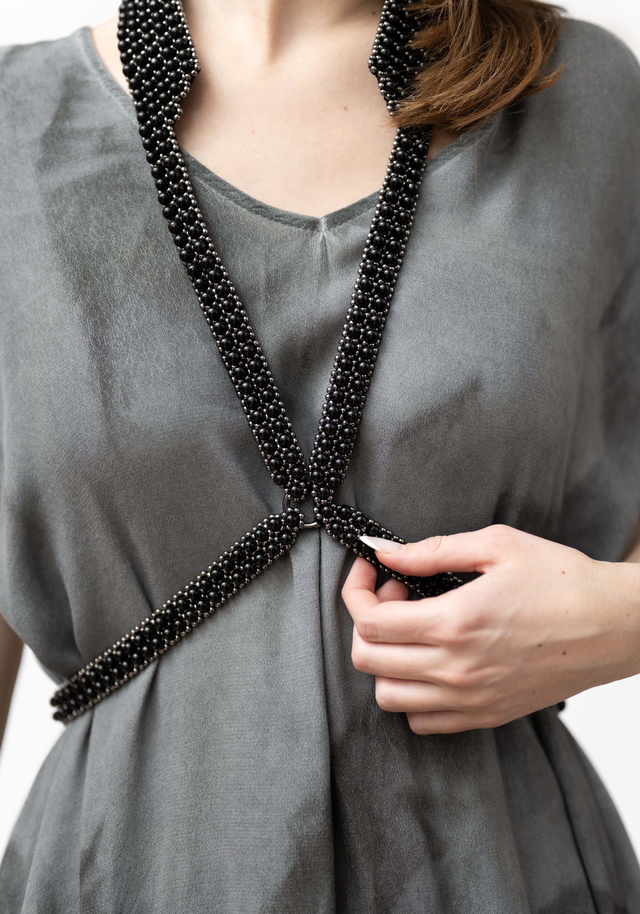 Jet Black V-Neck Harness with Collar Stand - December Thieves