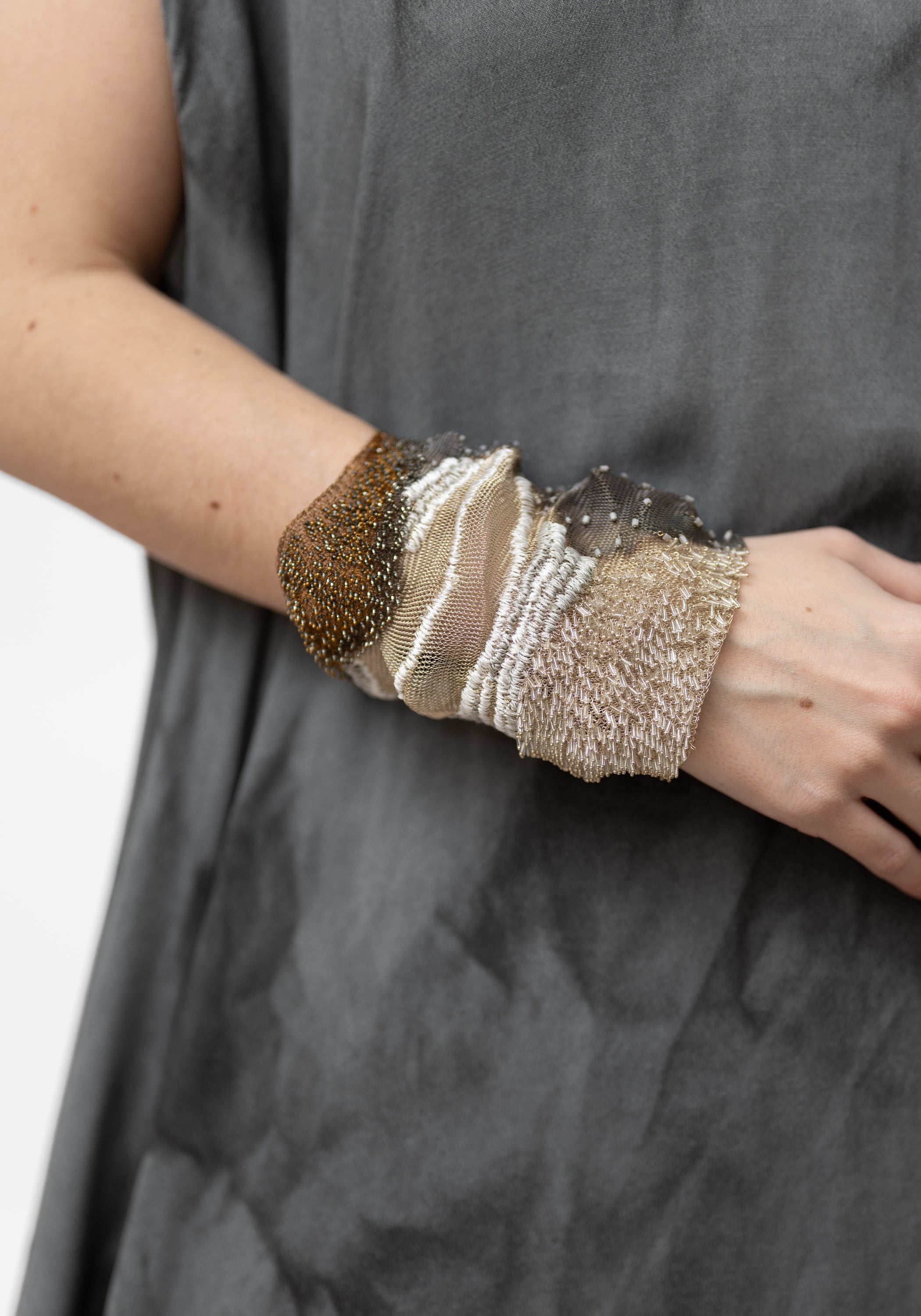 Betelgeuse Sterling Plated Beaded and Embroidered Long Cuff - December Thieves