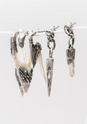 Single Pyramid Crystal Oxidized Sterling Silver and Smokey Quartz Earring