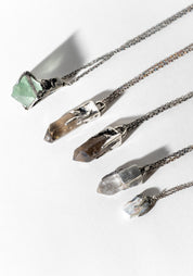 Oxidized Sterling Silver and Squat Smokey Quartz Pendulum Necklace