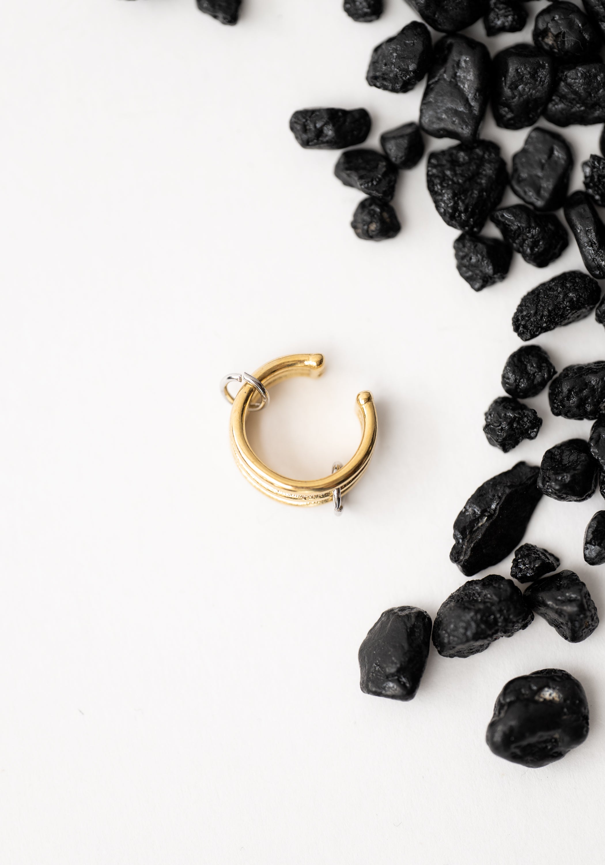 Nikita Jump Ring Detail Bi-Color Gold Plated Stainless Steel Ear Cuff