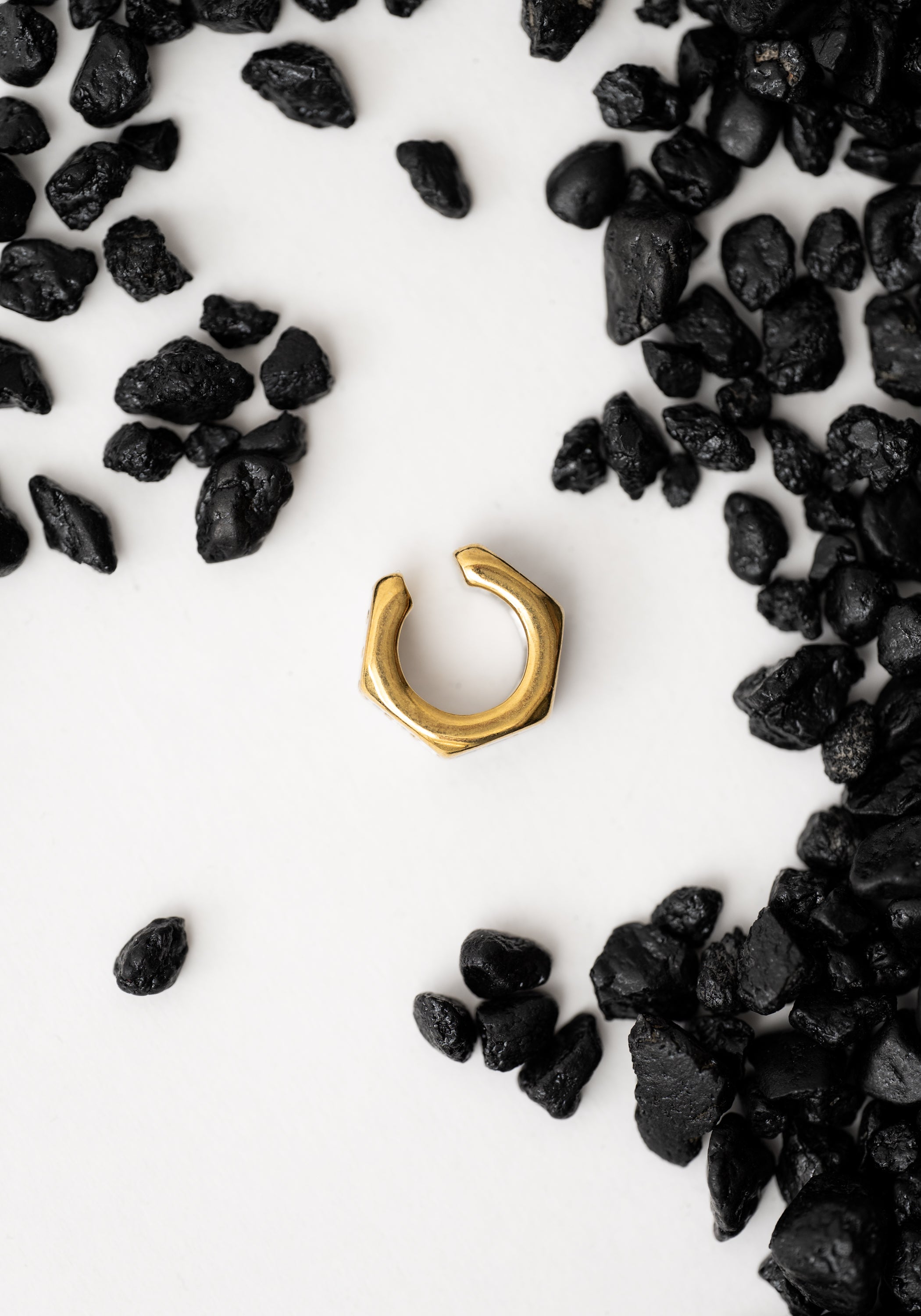 Lovis Hex Bi-Color Gold Plated Stainless Steel and Pave Set Zirconias Ear Cuff