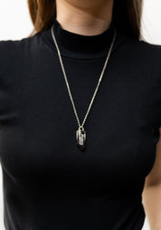 Oxidized Sterling Silver and Squat Smokey Quartz Pendulum Necklace