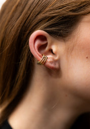 Nikita Jump Ring Detail Bi-Color Gold Plated Stainless Steel Ear Cuff