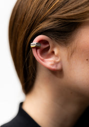 Lovis Hex Bi-Color Gold Plated Stainless Steel and Pave Set Zirconias Ear Cuff