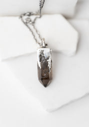 Oxidized Sterling Silver and Squat Smokey Quartz Pendulum Necklace