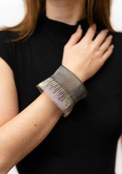 Contrast Color Oxidized Sterling Silver Plated Brass Silk Stripes Cuff