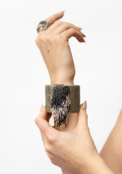 Beaded Fringe Sterling Silver Plated Brass and Swarovski Open Cuff