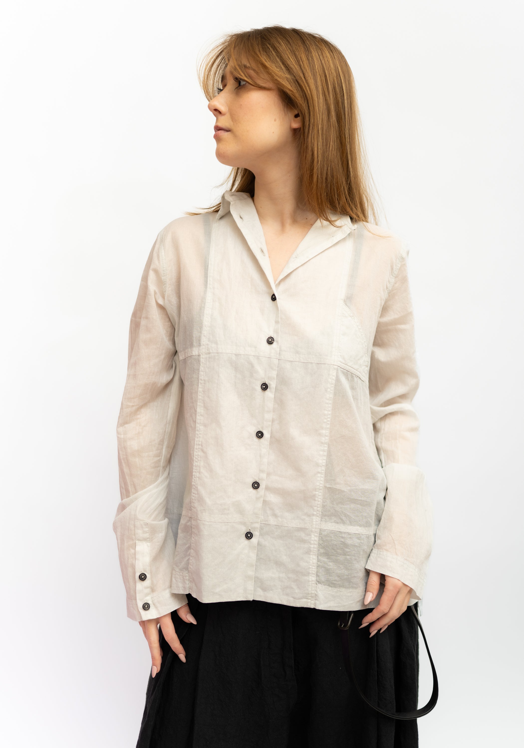 Paneled Semi-Sheer Metallic Blouse