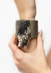 Beaded Fringe Sterling Silver Plated Brass and Swarovski Open Cuff