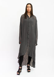 Semi-Sheer Maxi Length Crinkle Texture Shirt Dress