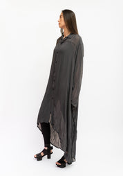 Semi-Sheer Maxi Length Crinkle Texture Shirt Dress