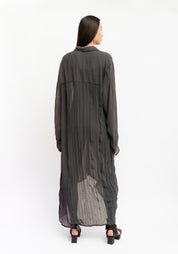 Semi-Sheer Maxi Length Crinkle Texture Shirt Dress